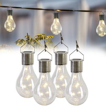 Solar-LED-Lampe in Glühbirnen-Form, 4er-Set, warmweiss, Ø 7,5 x H 15 cm, Deko-Glühbirne mit Drahtlichterkette