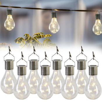 Lampada LED solare a forma di lampadina, set di 8, bianco caldo, Ø 7,5 x H 15 cm, lampadina decorativa con catena luminosa in filo metallico