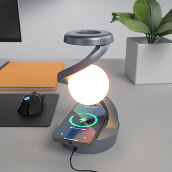 Preview: set of 2 floating RGB table lamps with cell phone charging port: Fascinating floating & wireless charging - your futuristic design highlight