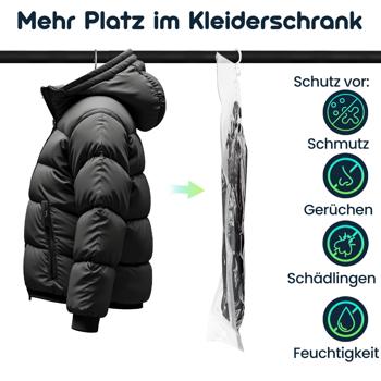 Preview: 8er-Set Vakuum-Beutel mit Kleiderhaken, 67 x 90 cm: Ein effiziente Kleiderhülle für Bettwäsche & Kleidung - Schützen Sie Ihre Textilien