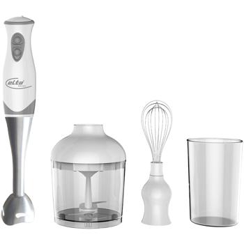 Preview: Set Mixeur Plongeant Électrique 4-en-1 - Hache Fouette Mélange Réduit en Purée - 250W 2 Vitesses Acier Inoxydable Blanc pour Smoothies Soupes