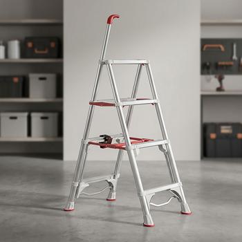 Robust 4-step telescopic double step ladder: a stable foldable stepladder for professionals & DIY users
