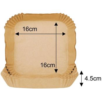 Preview: Ölbeständige Backpapier-Einlagen für Heissluftfritteusen, 100 Stück, 16x16 cm, antihaft, hitzebeständig & passgenau, für sauberes & einfaches Frittieren