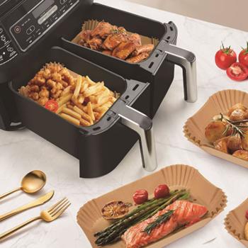 Preview: Oil-resistant baking paper inserts for hot air fryers, 200 pieces, 22x14 cm, non-stick, heat-resistant & precise fit, for clean & easy frying
