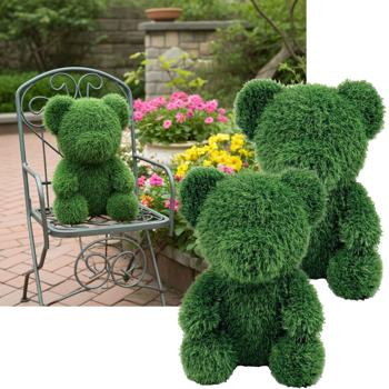 set of 2 grass figurine decorative bear 32cm: artificial grass animal figurine for garden & balcony - easy-care & evergreen - creates playful accents & good mood