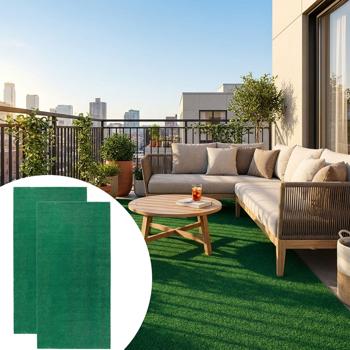 set of 2 artificial grass rugs light green 100x200cm: Easy-care, UV-stable & weatherproof - your evergreen lawn paradise for balcony & terrace