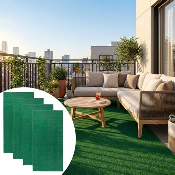 lot de 4 tapis de gazon synthétique vert clair 100x200cm : Facile d‘entretien, résistant aux UV et aux intempéries - votre paradis de gazon toujours vert pour balcon et terrasse