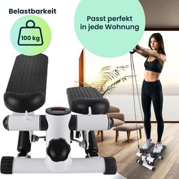 Preview: Kompakter Mini Stepper mit Trainingscomputer und Widerstandsbändern, max. 100 kg - Ideal für Home Workout und Fitness