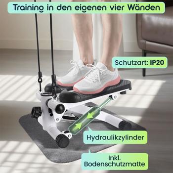 Preview: Kompakter Mini Stepper mit Trainingscomputer und Widerstandsbändern, max. 100 kg - Ideal für Home Workout und Fitness