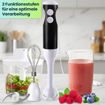 Preview: Power Stabmixer-Set 400W mit Zerkleinerer & Schneebesen – 4-in-1 Pürierstab-Set für Suppen & Smoothies, inkl. Messbecher