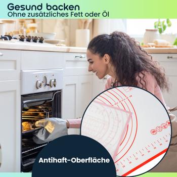 Preview: 2er-Set Silikon-Backmatte mit Messangaben & Schablonen, antihaftbeschichtet 60 x 40 cm – Vielseitige Teigmatte & Backunterlage für Backprofis