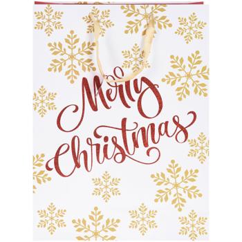 Preview: Lot 3 sacs-cadeaux Noël luxe - Finition pailletée, poignée satin soyeuse, réutilisables - 3 tailles: petit (18x23), moyen (26x32), grand (32x45 cm)