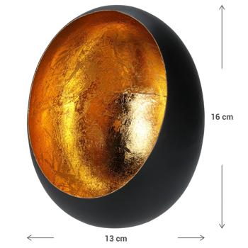 Preview: Elegantes Windlicht aus Metall 13 x 16cm, für Kerzen und Teelichter, schwarz/gold: Ein stilvolles Deko-Objekt für drinnen & draussen – Luxuriös