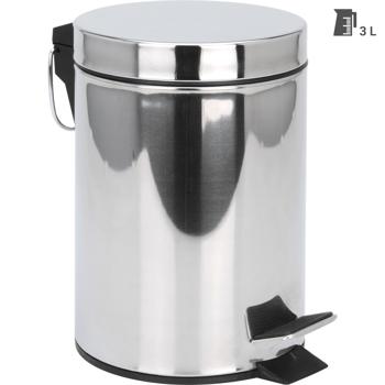 Preview: Seau à cosmétique compact en inox 3L avec pédale - Élimination hygiénique & confortable pour salle de bain/WC - Design robuste argenté