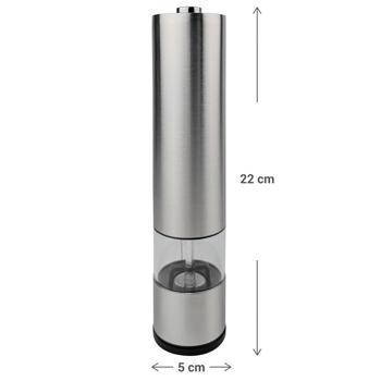 Preview: set of 2 electric salt & pepper mills (stainless steel) - Ceramic grinder - Ø5 x 22 cm: an automatic spice shaker - Precise & effortless