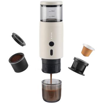 Preview: Portable espresso machine for capsule & powder, 15 bar, white: Perfect espresso on the go, compact & easy to use, for traveling, camping & office