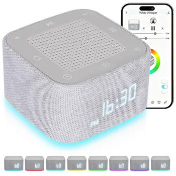 Preview: White Noise Wecker mit 32 Geräuschen – Bluetooth Lautsprecher & App-Steuerung, RGB Nachtlicht dimmbar, perfekter Schlaf/Entspannung Preview: White Noise Wecker mit 32 Geräuschen – Bluetooth Lautsprecher & App-Steuerung, RGB Nachtlicht dimmbar, perfekter Schlaf/Entspannung