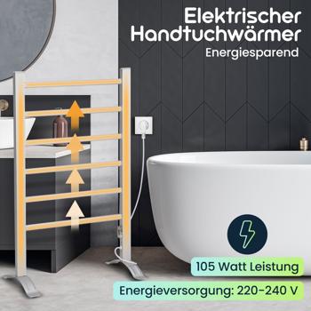 Preview: Elektrischer Handtuchwärmer 105 Watt, zum Aufstellen und Aufhängen - freistehend & wandmontierbar - Schnelle Trocknung & warme Handtücher