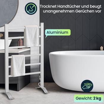 Preview: Elektrischer Handtuchwärmer 105 Watt, zum Aufstellen und Aufhängen - freistehend & wandmontierbar - Schnelle Trocknung & warme Handtücher