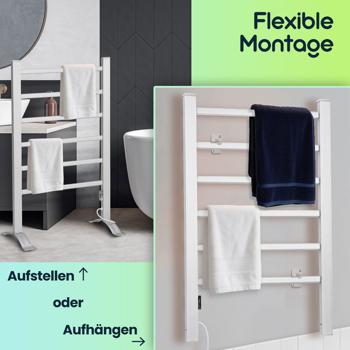 Preview: Elektrischer Handtuchwärmer 105 Watt, zum Aufstellen und Aufhängen - freistehend & wandmontierbar - Schnelle Trocknung & warme Handtücher