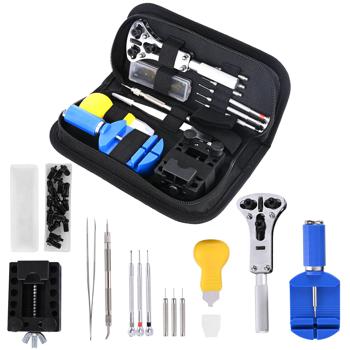 Preview: Kit de 13 outils horlogers pour réparation de montre – coffret professionnel pour ajustement de bracelets, changement de piles et plus