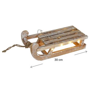 Preview: Decorative rustic illuminated sled made of wood with 25 warm white LEDs and timer function. For festive decor, Christmas & cozy winter evenings