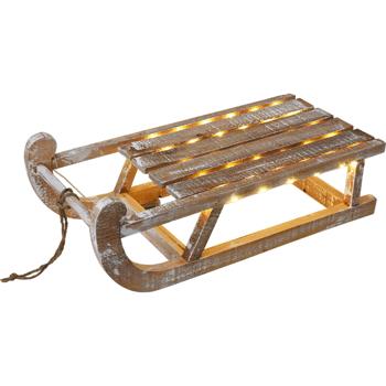 Slitta luminosa rustica decorativa in legno con 50 LED a luce calda e funzione timer. Per decorazioni festive, Natale & accoglienti serate invernali