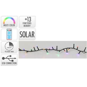 Preview: Helle Solar Lichterkette mit 480 mehrfarbigen LEDs & 40 Stunden Leuchtdauer, USB-Aufladung, 13 Funktionen, inkl. Fernbedienung - für Innen & Aussen
