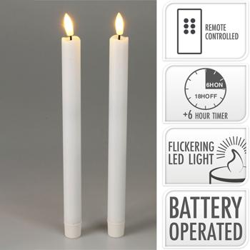 Preview: High-quality LED candles set of 2 for a romantic ambience at home or as festive & Christmassy table decoration - 25cm flickering household candles Preview: High-quality LED candles set of 2 for a romantic ambience at home or as festive & Christmassy table decoration - 25cm flickering household candles