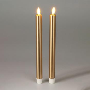 Preview: Lot de 2 bougies LED - Ambiance romantique & déco festive/Noël - 25cm dorées - Sans flamme - Télécommande & minuterie 6h/18h - Fonctionne sur piles