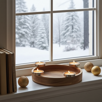 Exquisite mango wood candle holder tray. Candle holder ring for 4 tealights - Perfect for stylish table decor, an Advent wreath, or cozy evenings