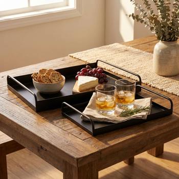 Preview: Set di 2 vassoi da portata in metallo - Perfetti per la decorazione, il bar e la cucina, dal design moderno