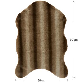 Preview: Fausse fourrure douillette - Tapis décoratif rayé brun-beige - 90x60 cm - Moelleux pour salon, chambre, chevet ou banc - Antidérapant