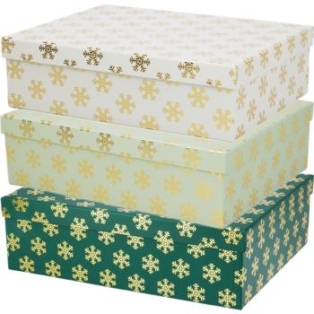 Preview: Festliches Geschenkboxen-Set: 3 Boxen für Weihnachten mit eleganten Schneeflocken, je 36,2 x 29,5 x 11 cm - Ideal für Geschenke und Deko