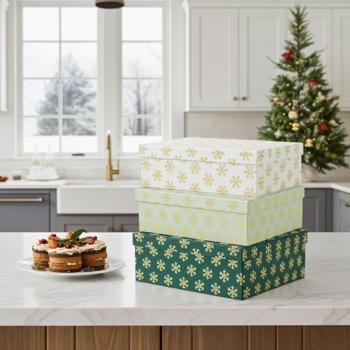 Festliches Geschenkboxen-Set: 3 Boxen für Weihnachten mit eleganten Schneeflocken, je 36,2 x 29,5 x 11 cm - Ideal für Geschenke und Deko