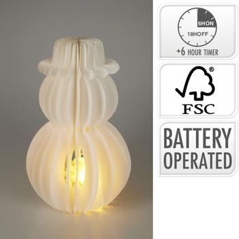 Preview: Weihnachtliche Schneemann LED Dekoration Wabenpapier mit 6h Timer, 39 cm – Nachtlicht für Schlafzimmer oder Wohnzimmer. Perfekt für Weihnachten