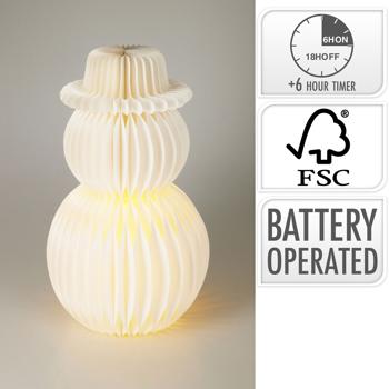 Preview: Weihnachtliche Schneemann LED Dekoration Wabenpapier mit 6h Timer, 50 cm – Nachtlicht für Schlafzimmer oder Wohnzimmer. Perfekt für Weihnachten