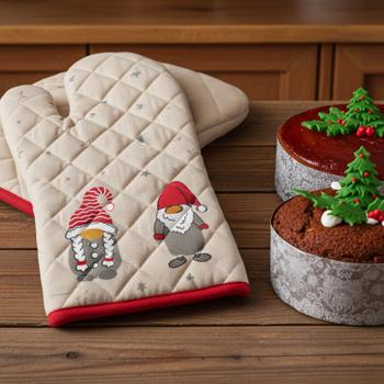 Festlicher Wichtel Ofenhandschuh: Bester Schutz beim Backen. Baumwolle Backhandschuh mit Weihnachtsmotiv - Perfekte Geschenkidee