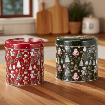 Set of 2 Christmas storage tins - Large & small - Decorative steel tin boxes, ideal for cookies, biscuits, pastries, gift packaging or Advent decor