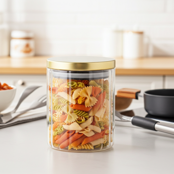 Contenitore per alimenti in robusto vetro borosilicato con effetto a strisce e coperchio elegante. Perfetto per caffè, muesli & spezie - 750ml