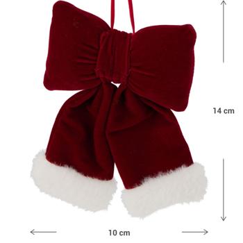 Preview: Festliche Hänge-Schleife 14 cm, Rot-Weiss - Edle Weihnachts-Deko aus Polyester für Türen, Wände, Geschenke, Party & u.v.m. 