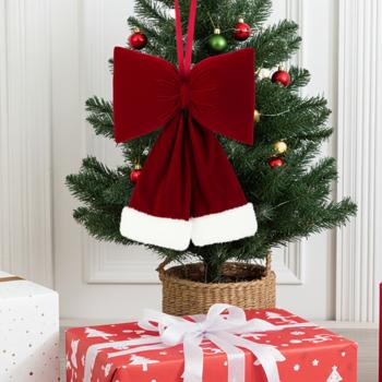 Festliche Hänge-Schleife 37 cm, Rot-Weiss - Edle Weihnachts-Deko aus Polyester für Türen, Wände, Geschenke, Party & u.v.m. 