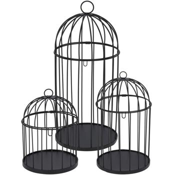 Ensemble 3 Cages Décoratives Métal Noir Style Vintage - Suspendre & Poser - Maison, Jardin, Balcon - H41.5/29/19cm