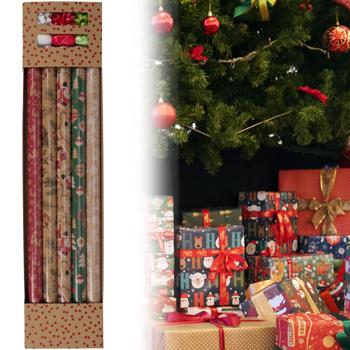 Rouleaux Papier Cadeau Noël 11 Pièces - Avec Nœuds & Rubans 70x200cm - Idéal Emballage Cadeaux & Bricolage DIY Créatif - Motifs Festifs
