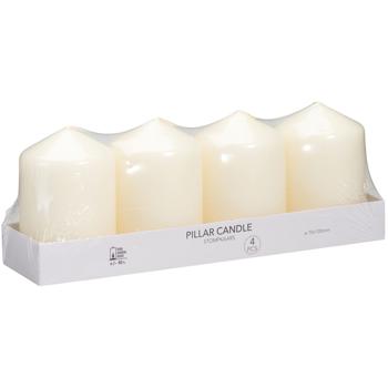 Stylish candle set, 4 pillar candles - long burn time approx. 40 hours. Ideal for cozy evenings, weddings & Christmas, cream white