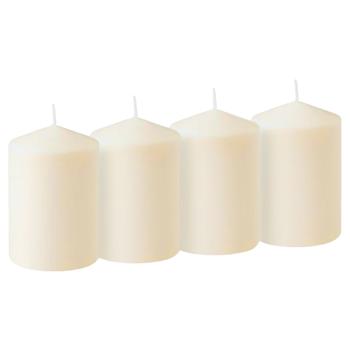 Stylish candle set, 4 pillar candles - long burn time approx. 40 hours. Ideal for cozy evenings, weddings & Christmas, cream white