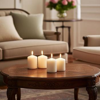 Preview: Stylish candle set, 4 pillar candles - long burn time approx. 40 hours. Ideal for cozy evenings, weddings & Christmas, cream white