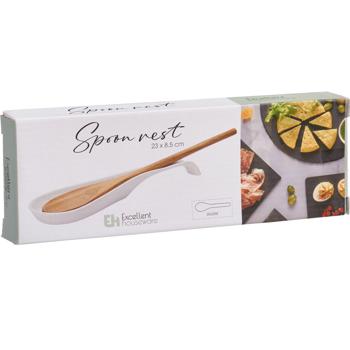 Preview: Löffelablage aus Porzellan, weiss: Eleganter Küchenhelfer-Ablage, hitzefest & hygienisch – Halt die Arbeitsplatte sauber