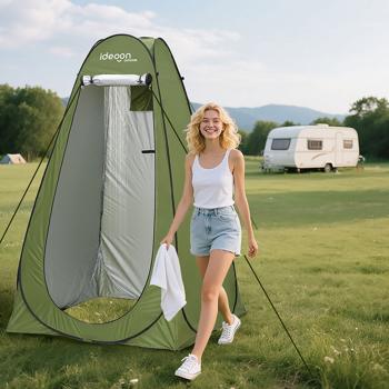 Tente de douche, toilettes et vestiaire pop-up – pour camping, plage et séjours en nature – cabine verte portable, montage rapide