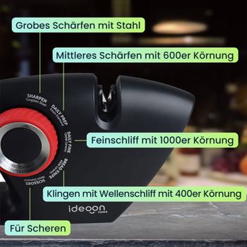 Preview: Messerschärfer 5-in-1 für glatte & gezahnte Klingen - Scherenschärfer mit Einstellrad, Multischärfer zum schleifen von Messern und Scheren
